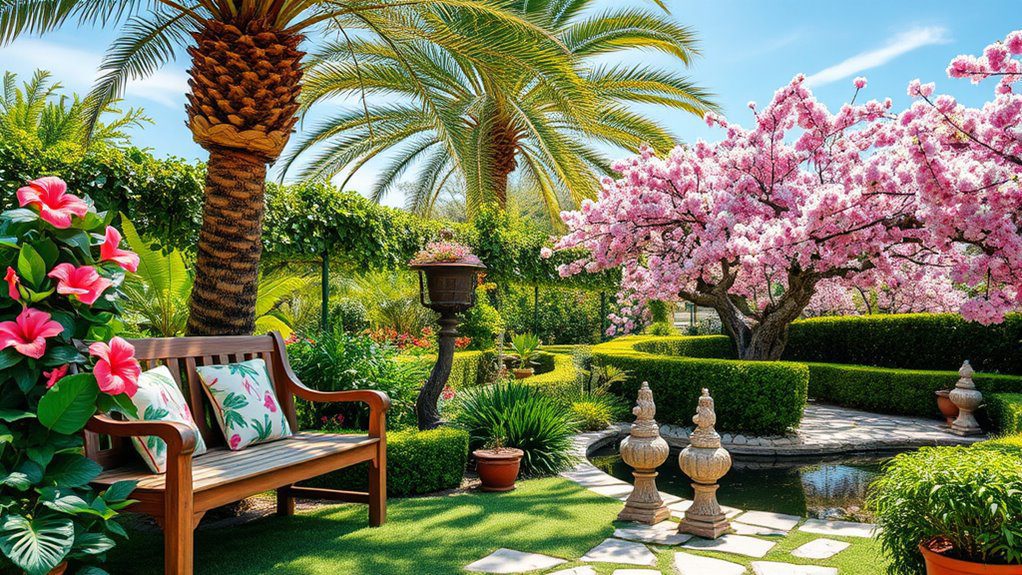 themed garden with trees