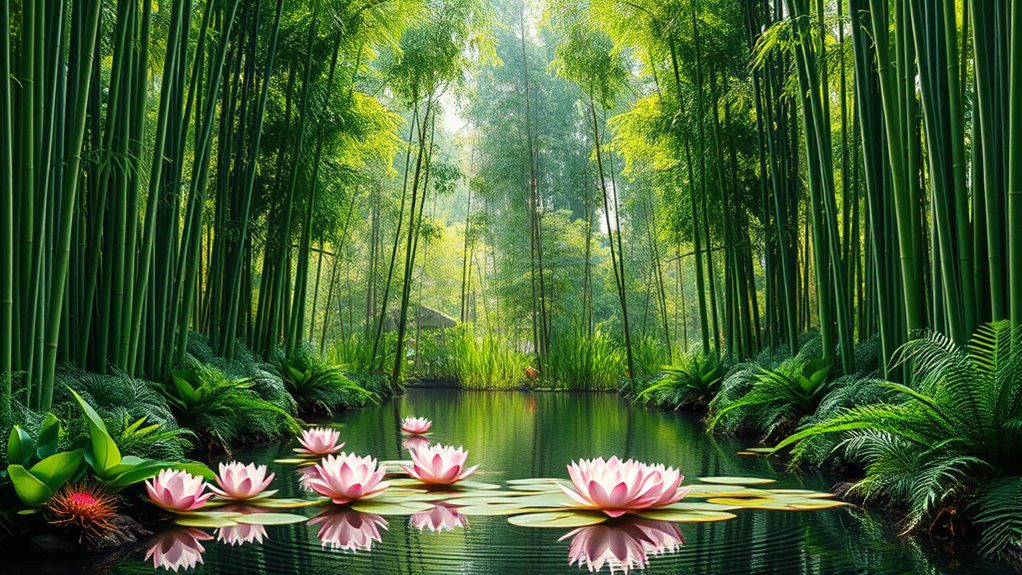 tranquil bamboo lotus pond