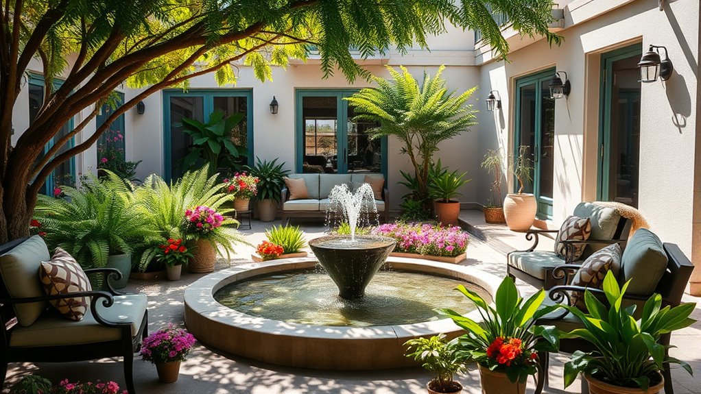 tranquil courtyard water features