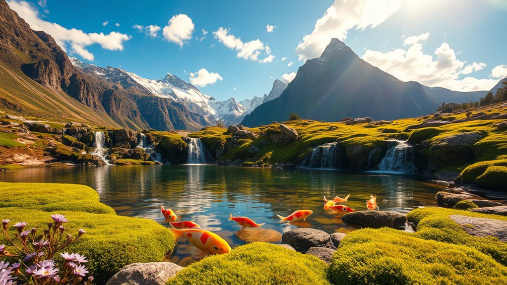 tranquil mountain koi pond