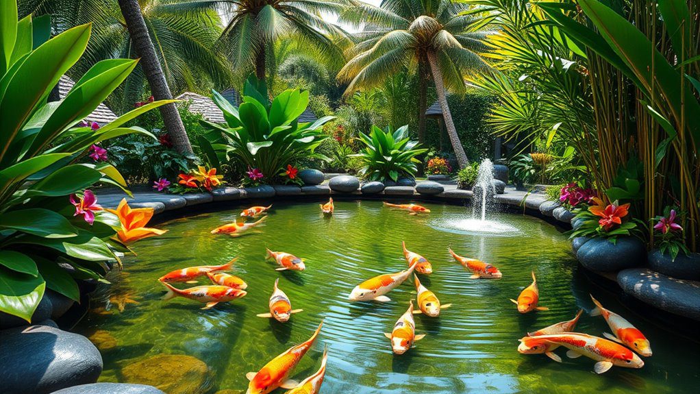 tranquil pond with koi