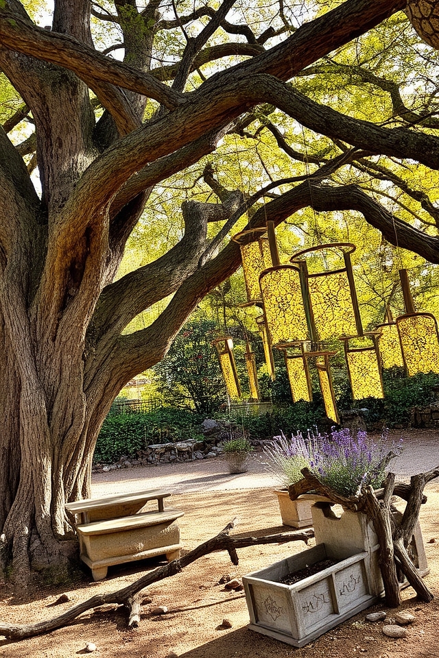 tree integrated art installations