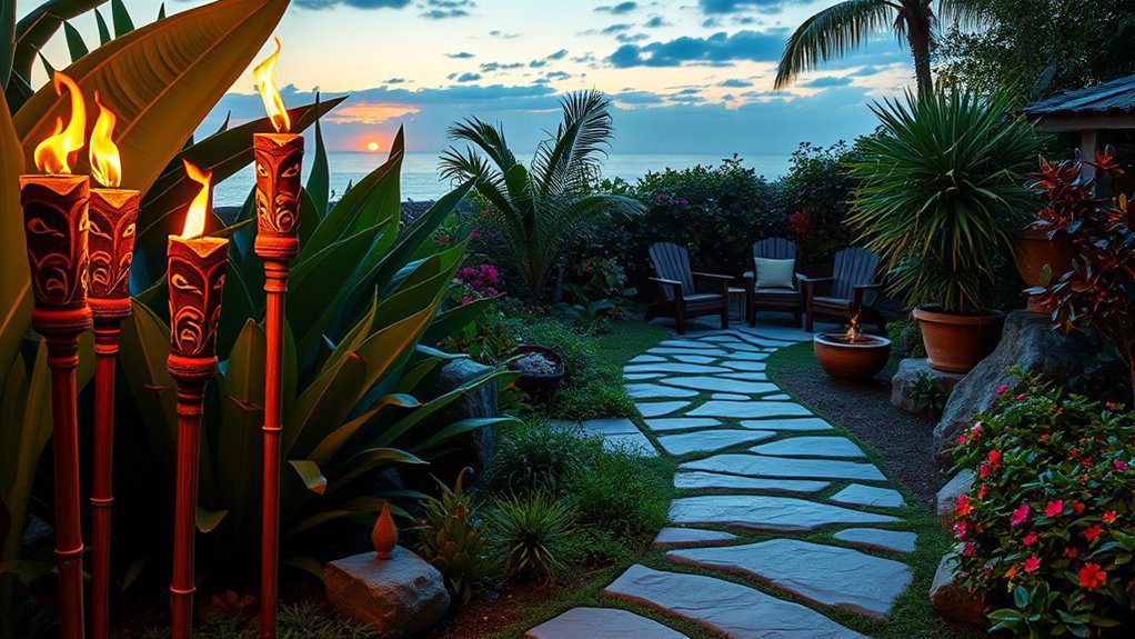 tropical ambiance with tiki torches