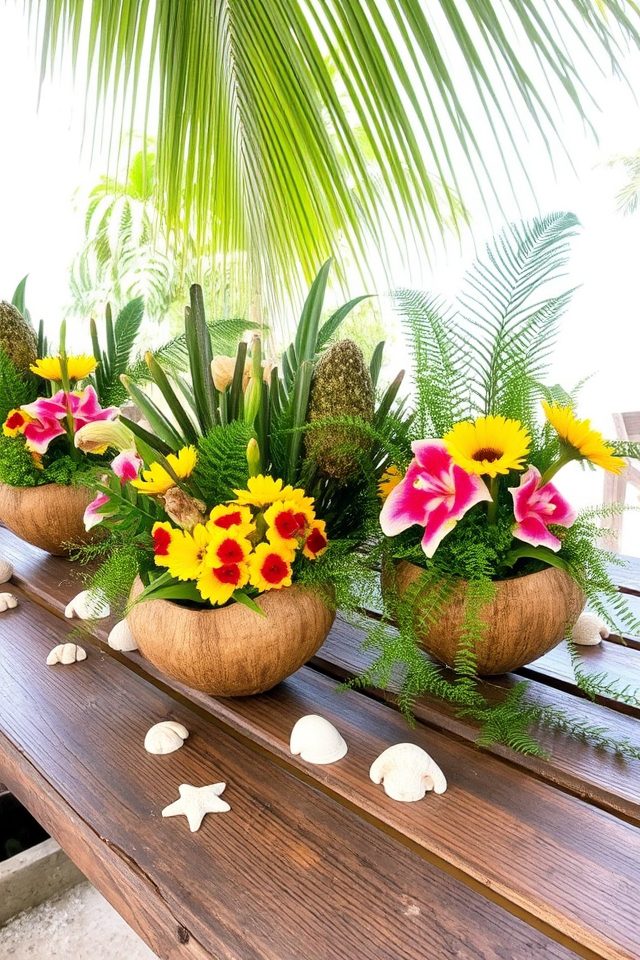 tropical coconut shell planters
