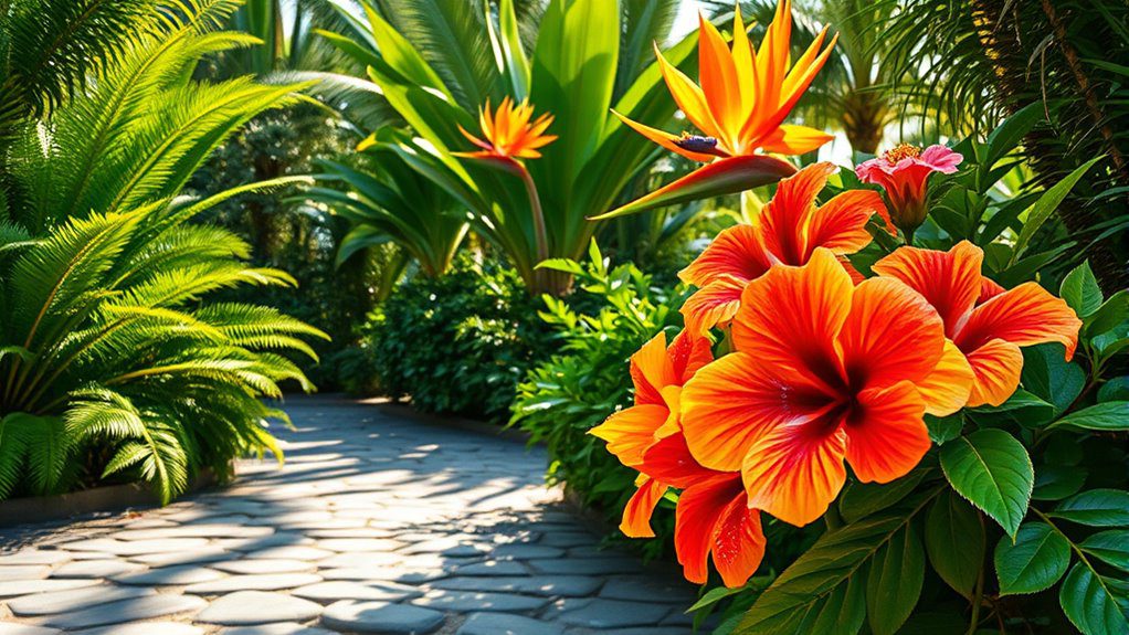 tropical plants enhance driveways