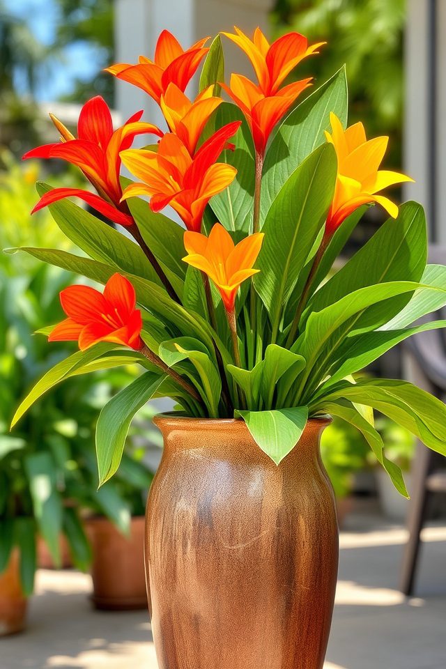 tropical vibrant container plants