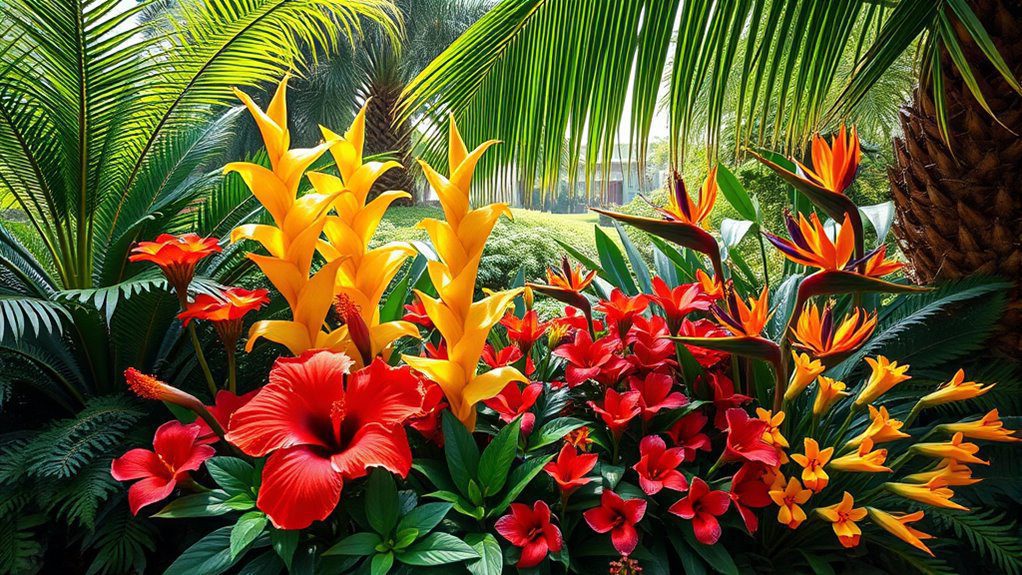 tropical vibrant flower bed