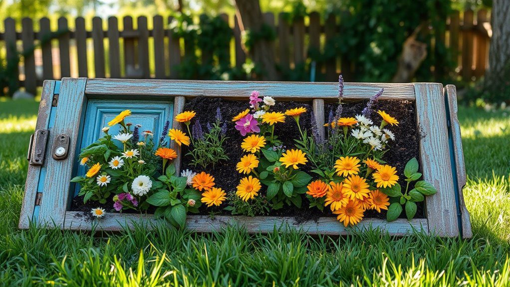 upcycled door flower bed