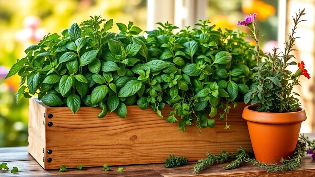 variety of thriving herbs