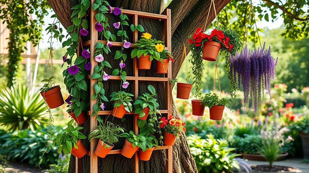 vertical gardening around trees
