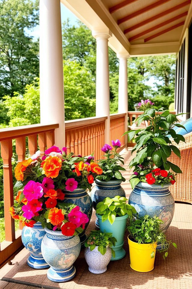 vibrant ceramic pot arrangements