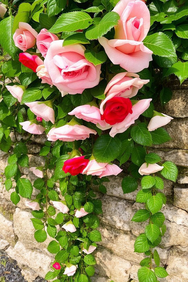 vibrant climbing rose accents