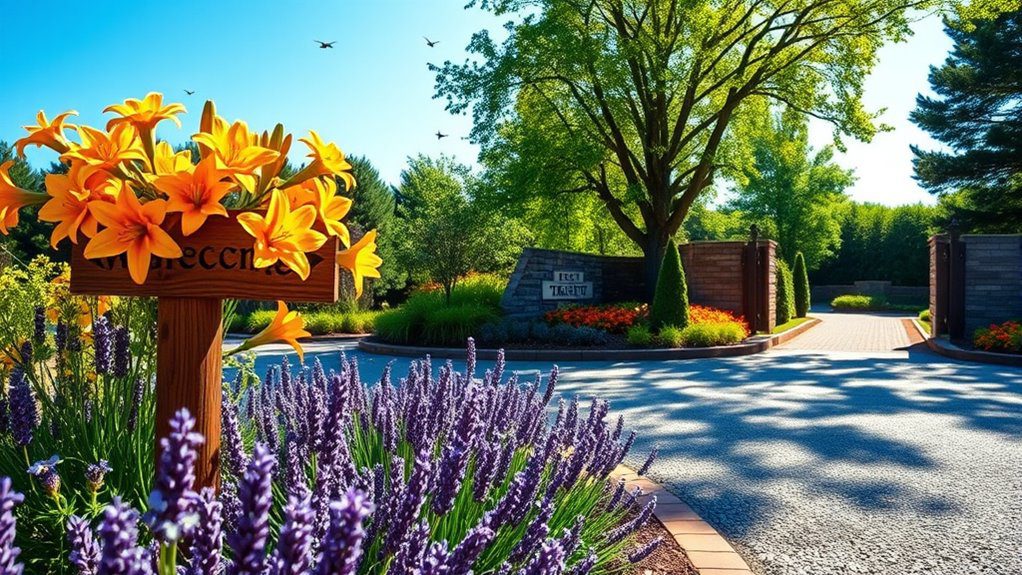 vibrant driveway floral signage