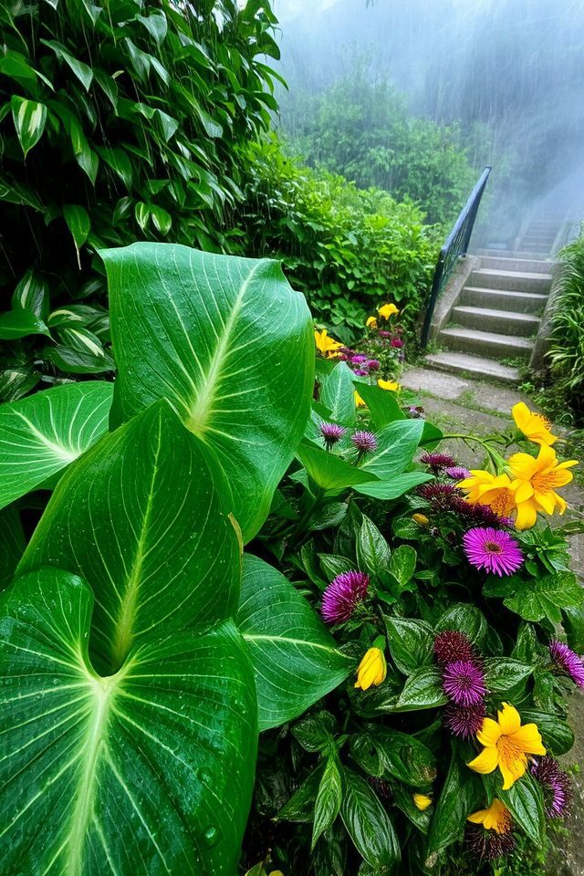 vibrant garden with bold foliage