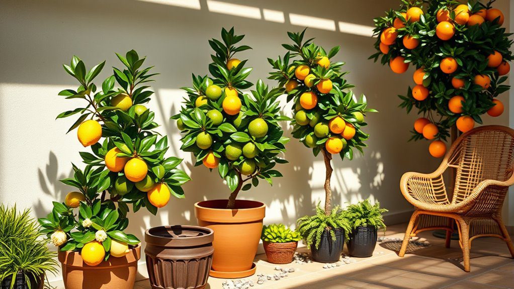 vibrant potted citrus trees