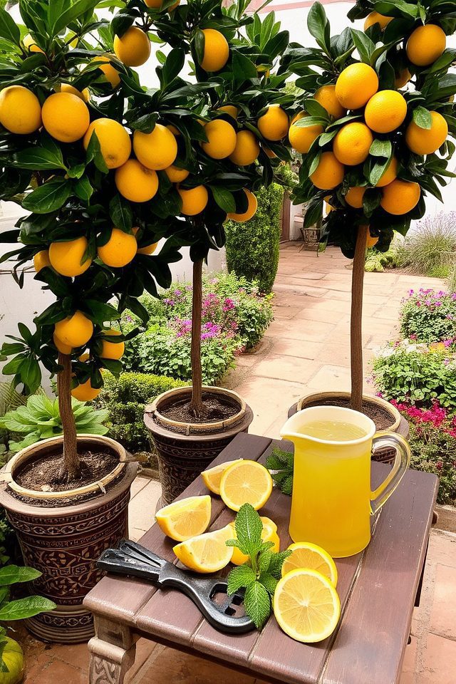 vibrant potted citrus trees