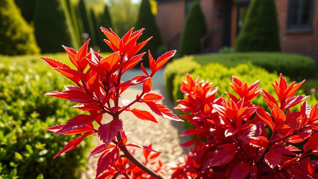 vibrant red compact shrub
