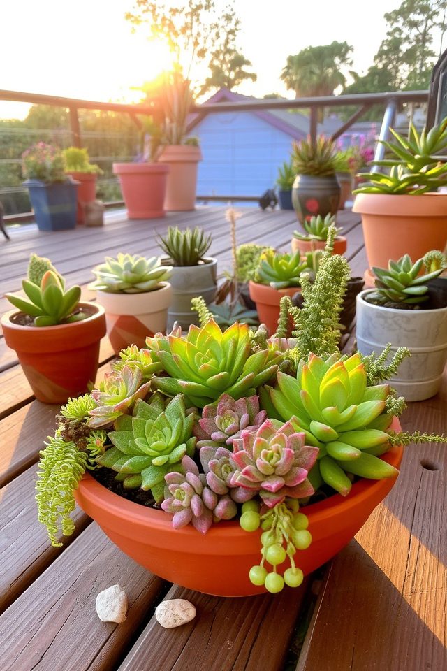vibrant succulent deck displays