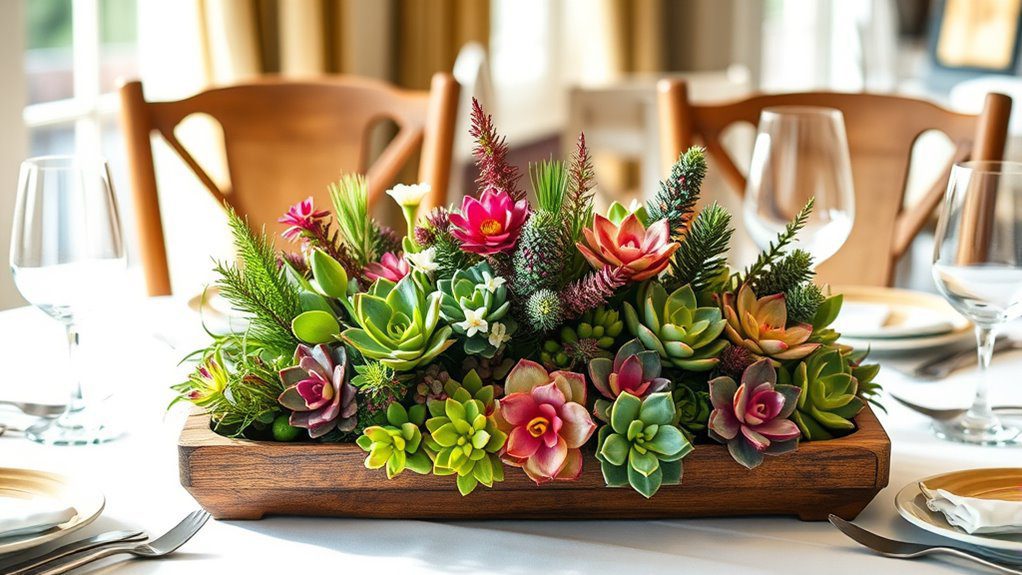 vibrant succulent dining centerpiece
