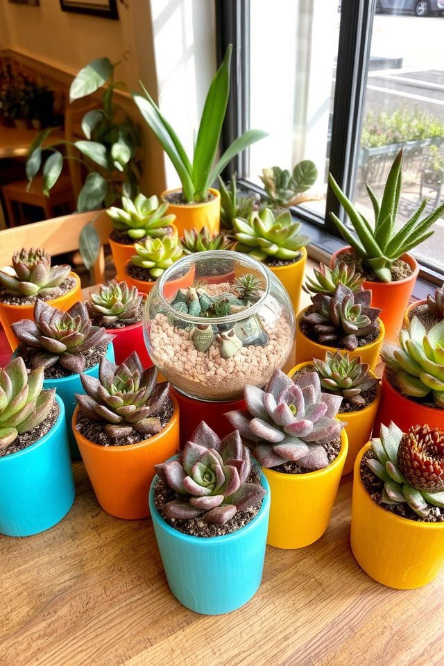 vibrant succulents in ceramics