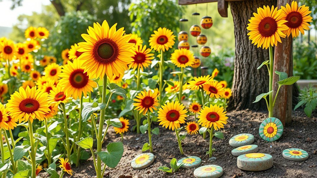 vibrant sunflower themed garden decor