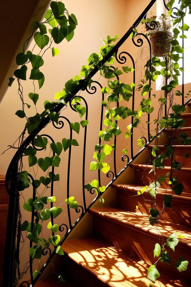 vines enhance staircase aesthetics