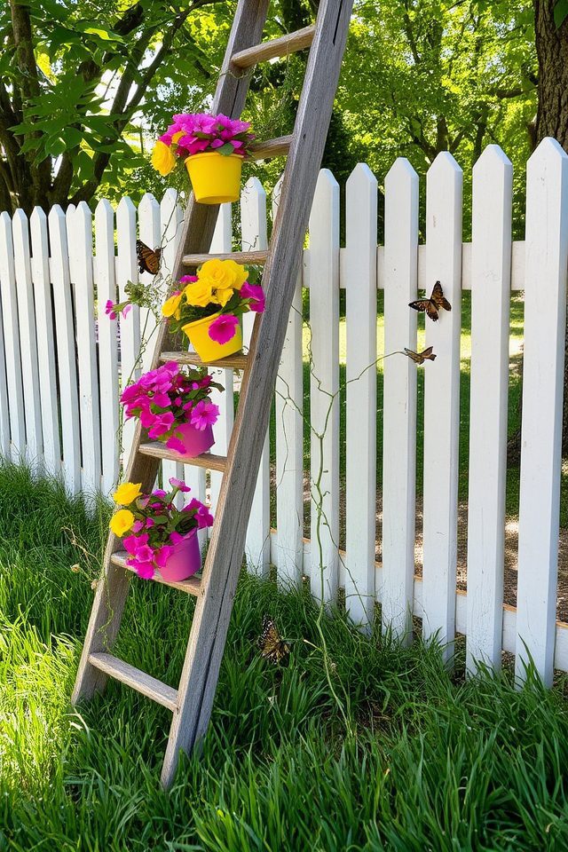vintage ladder flower display