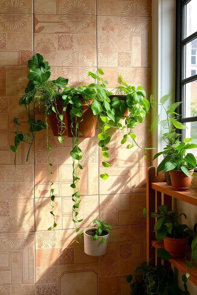 vintage tiles lush plants