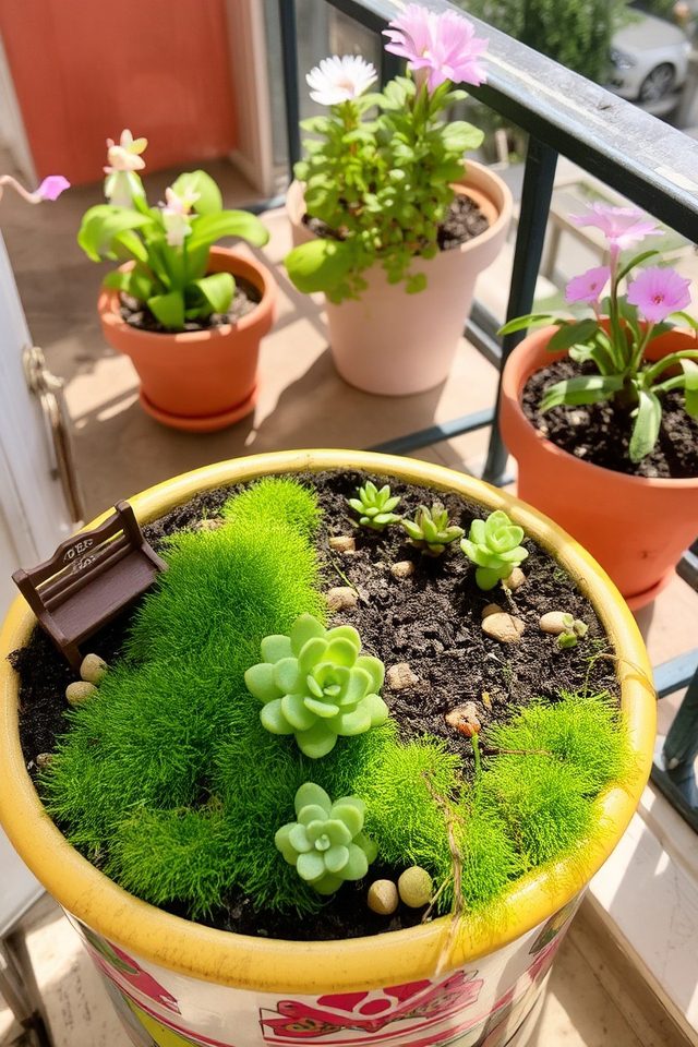 whimsical balcony fairy garden
