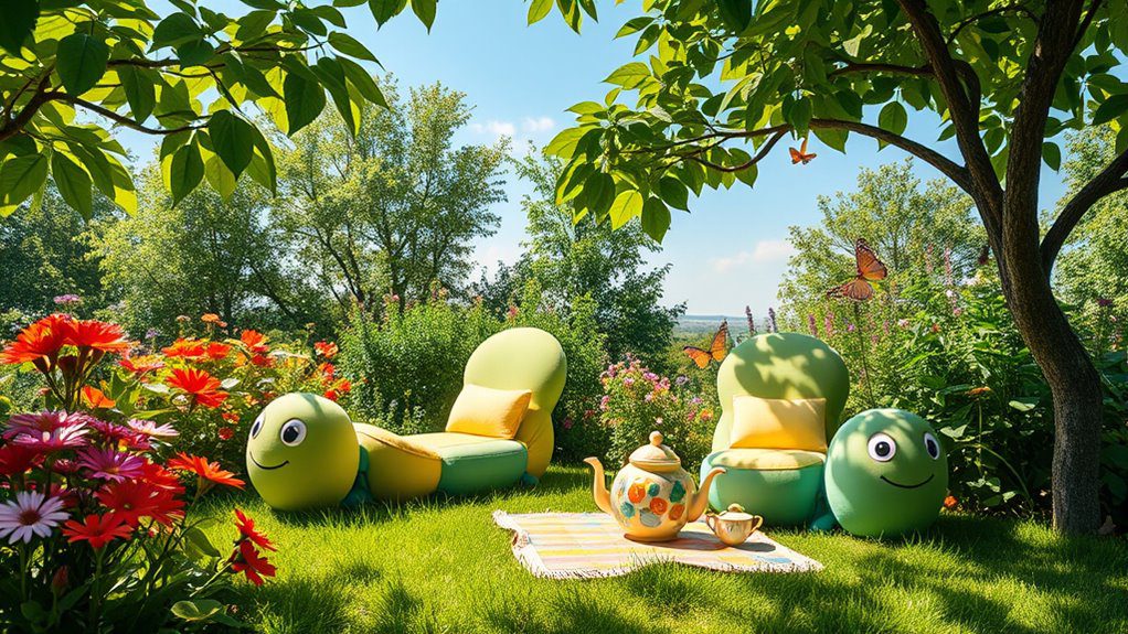 whimsical caterpillar garden loungers