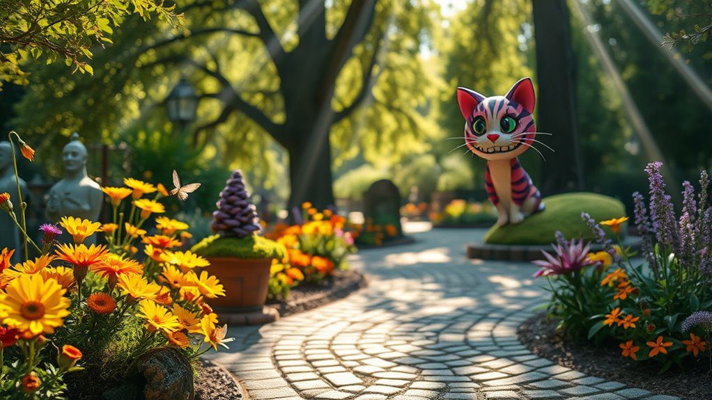 whimsical cheshire cat statues