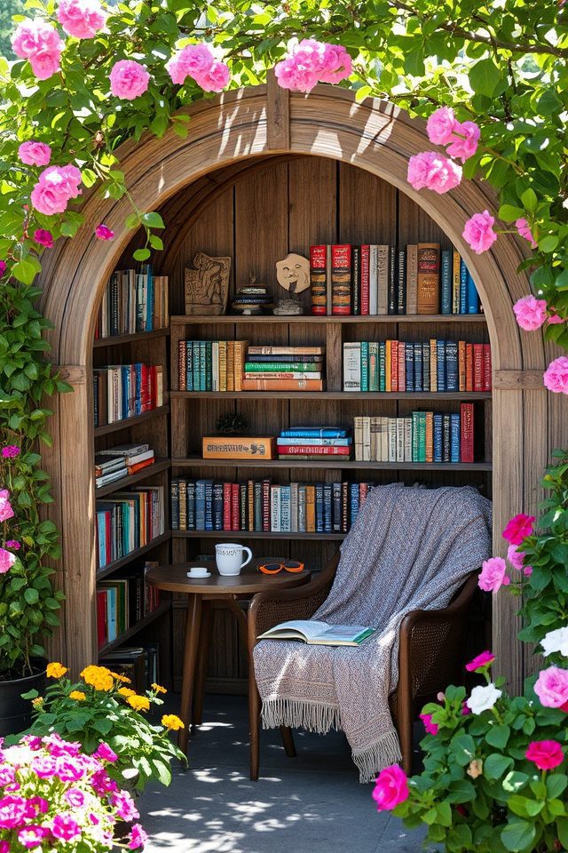 whimsical garden bookcase arbor