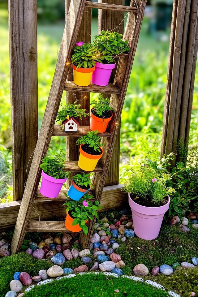 whimsical ladder fairy garden