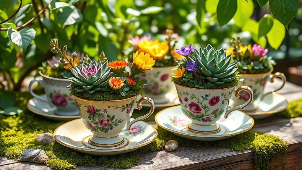 whimsical teacup planter decor