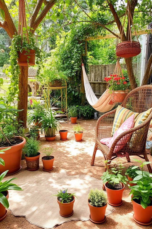 woven elements enhance bohemian gardens