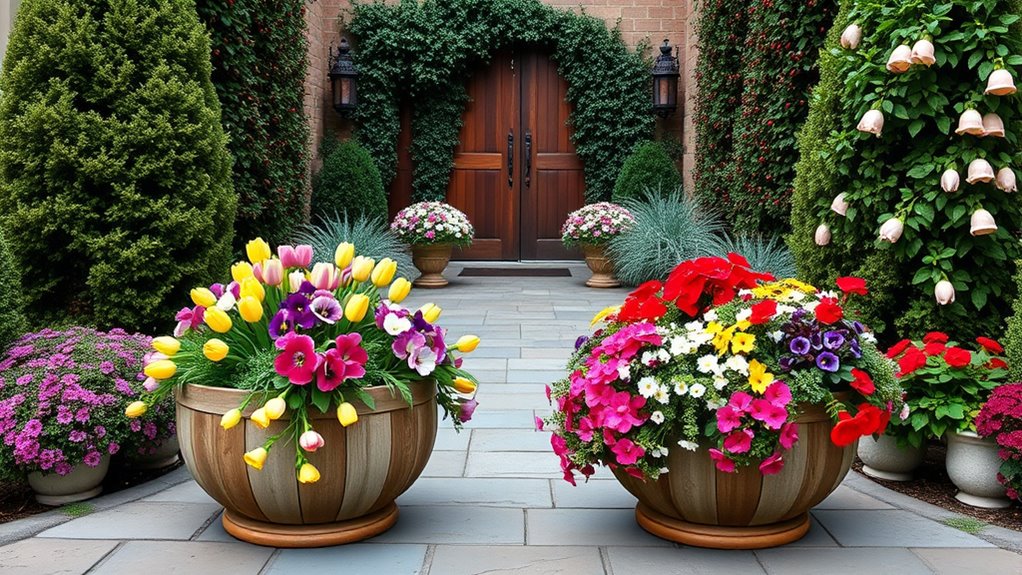 year round colorful entrance planters