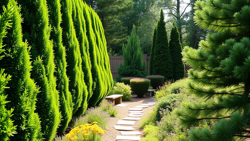 year round privacy with evergreens