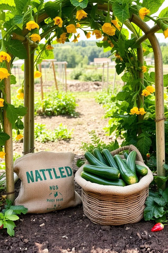 zucchini climbing garden archway