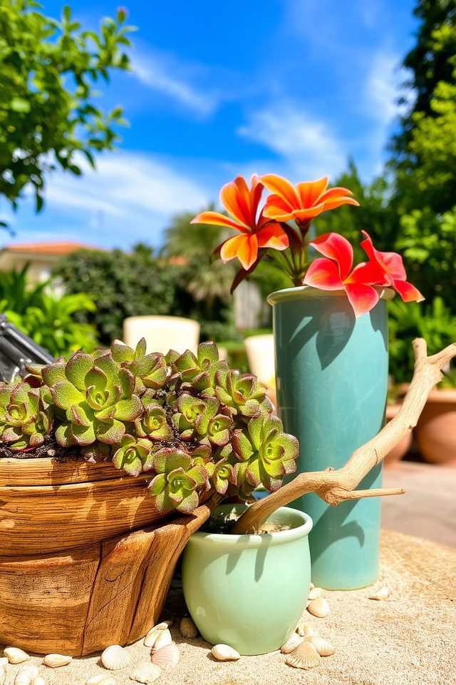 beach inspired backyard planters