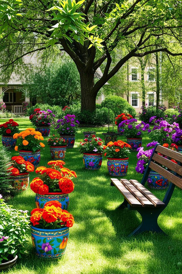 colorful folk art planters