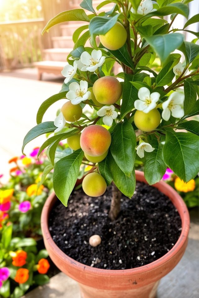 container grown peach trees