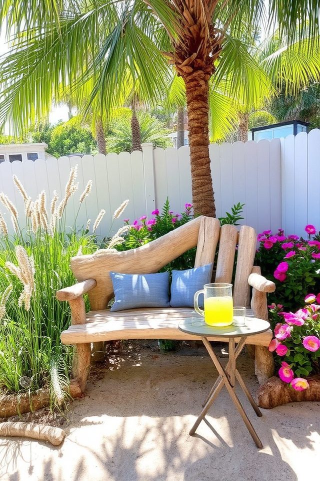 driftwood bench for backyard