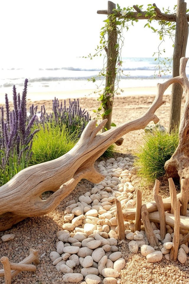 driftwood enhances coastal gardens