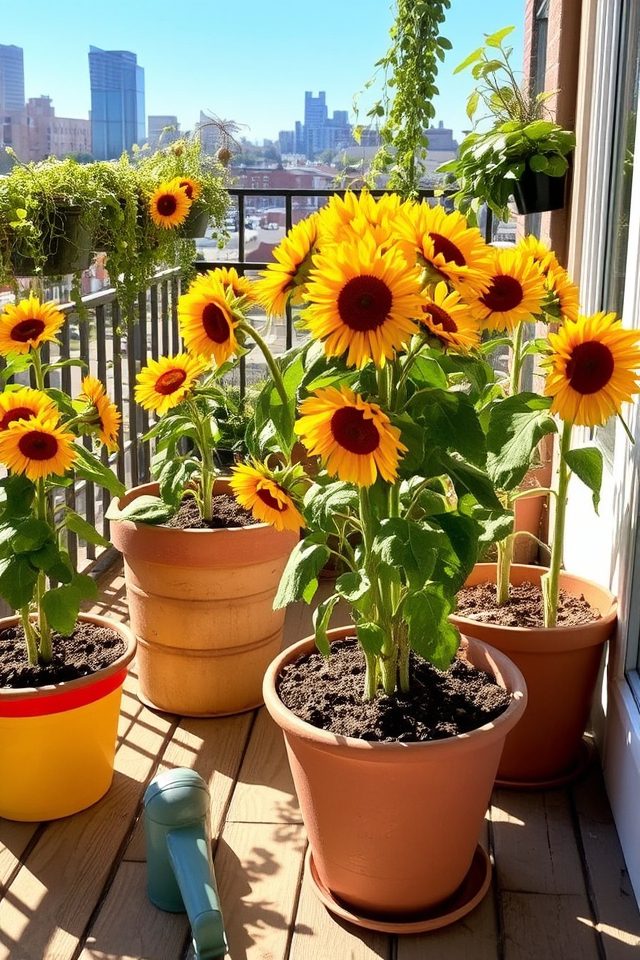 dwarf sunflowers in containers
