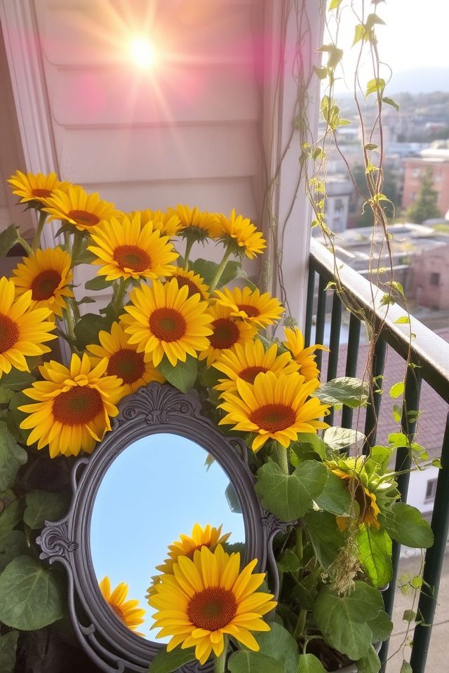 mirror enhanced sunflower garden beauty
