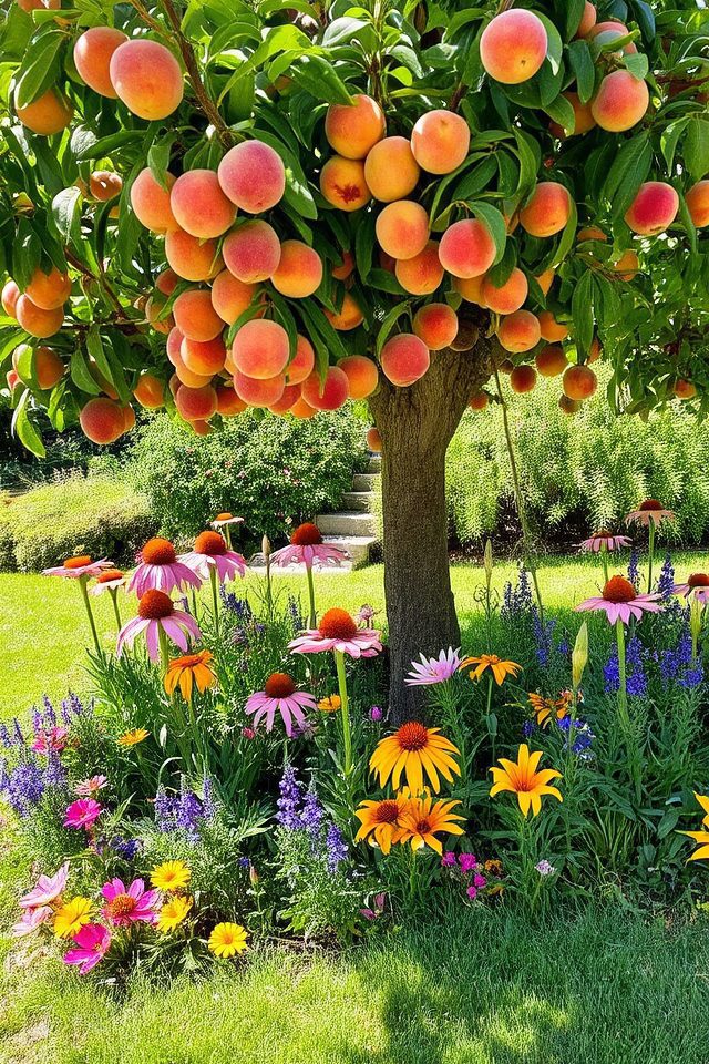 peach trees and perennials