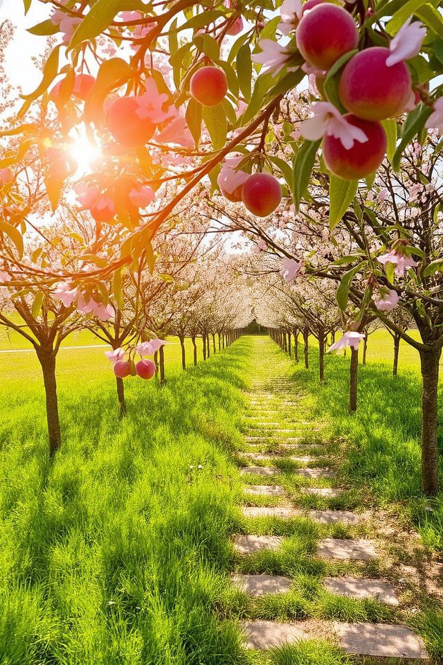 peach trees enhance pathways