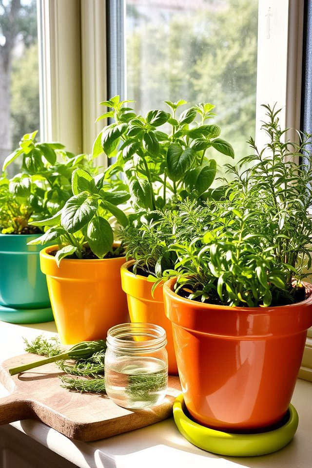 vibrant indoor herb pots