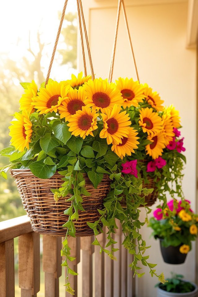 vibrant sunflower hanging baskets