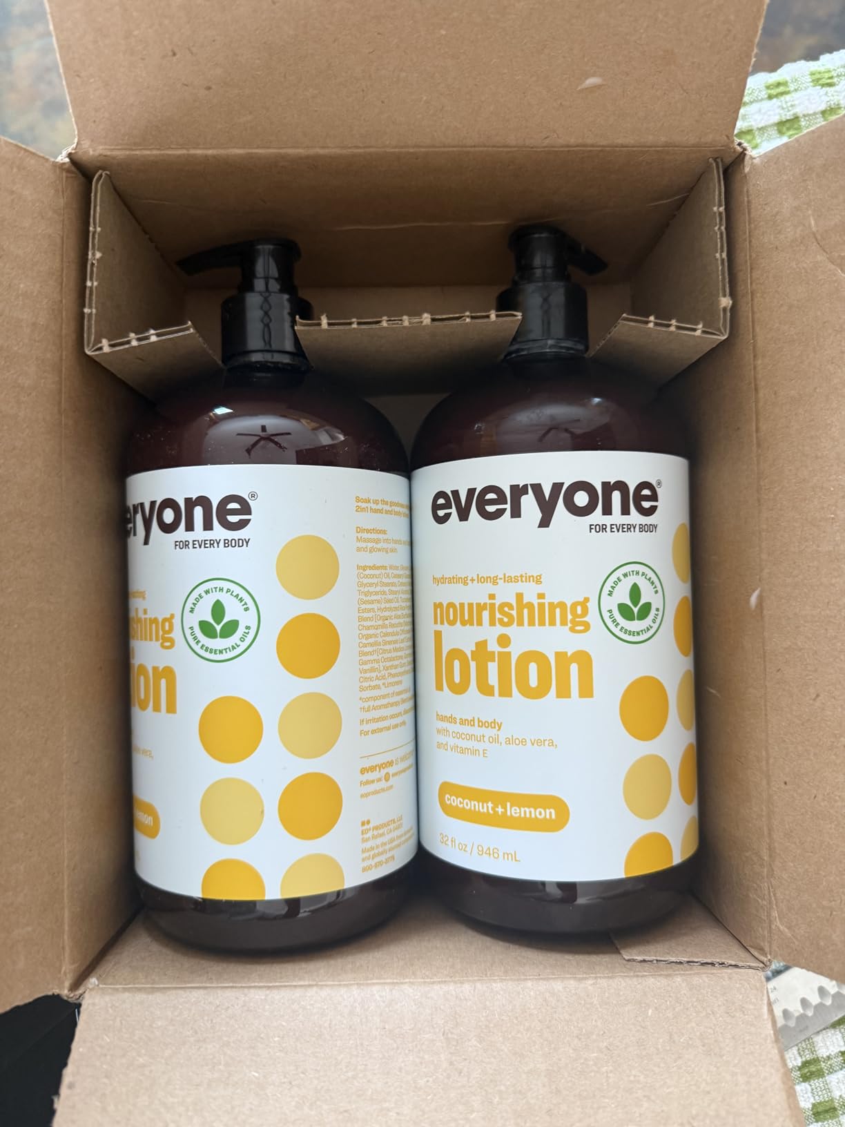 Everyone 2-in-1 Lotion for Hands/Body, 32 ounce (Pack of 2) Coconut and Lemon made with Essential Oils for Men and Women Customer Review Everyone 2-in-1 Lotion for Hands/Body, 32 ounce (Pack of 2) Coconut and Lemon made with Essential Oils for Men and Women - Customer Photo 1